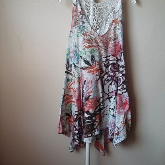CHRISTINA RAINBOW 90's Y2K  BEDAZZLED BLING EMBELLISHED TUNIC TOP/ MINI DRESS  M - Picture 1 of 3